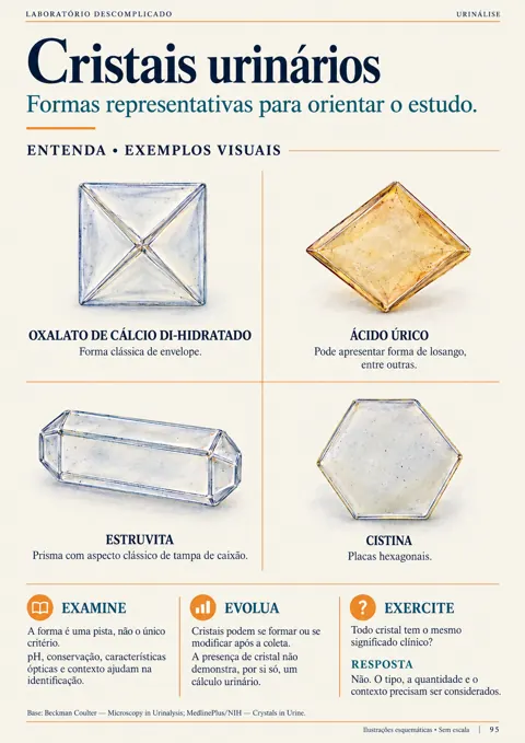 Página real com formas representativas de cristais urinários